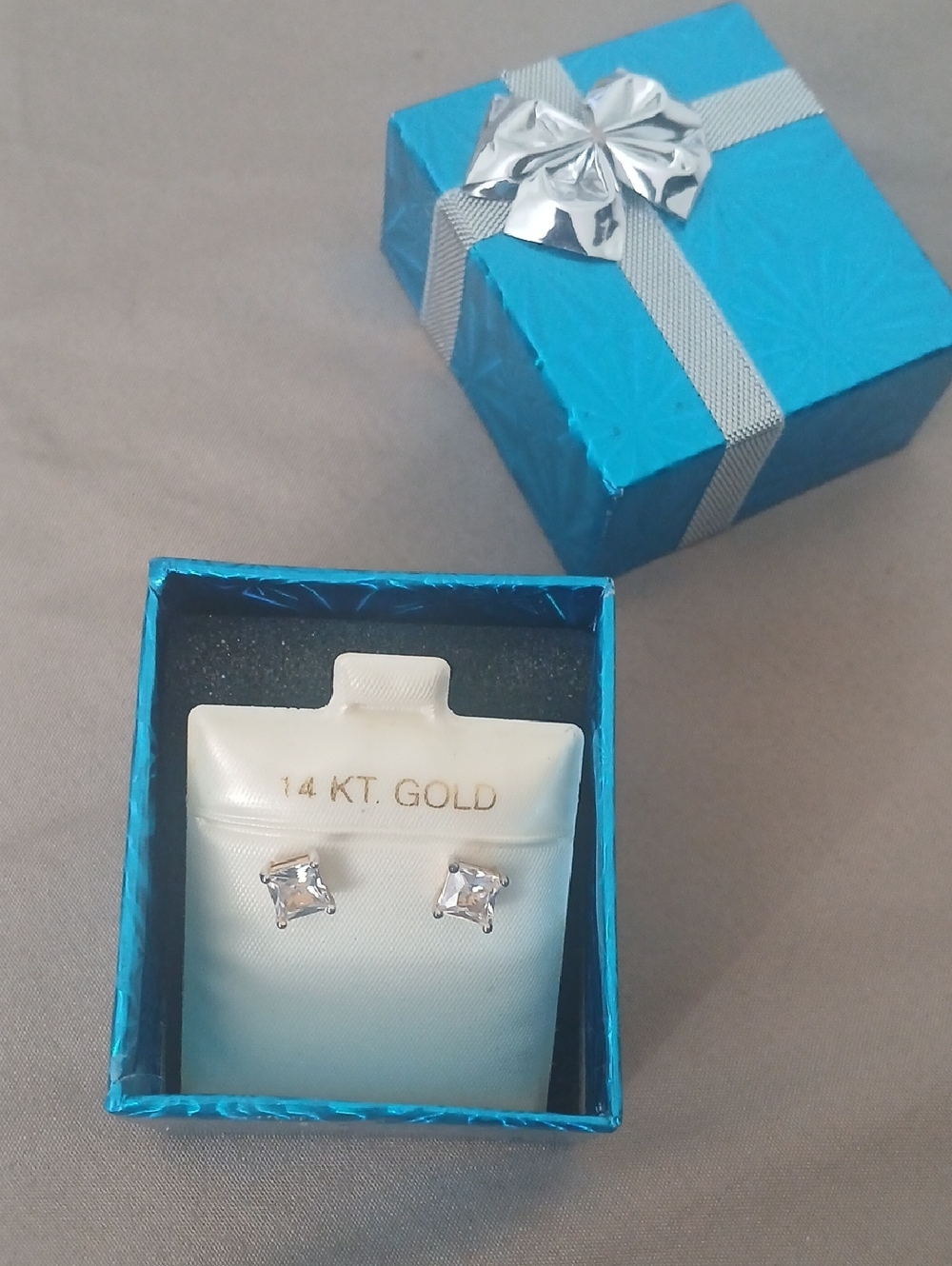 14 KT Gold & Silver Plated CZ Stud Earrings + 2 Pairs Of Blue Fashion Earings